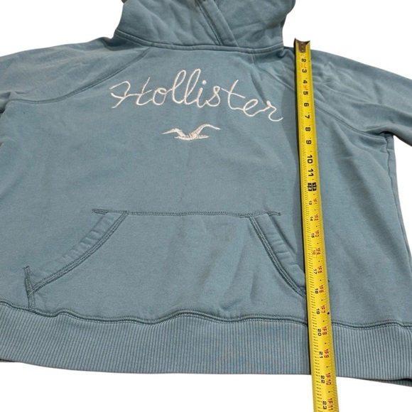 Y2K Hollister Baby Blue Spellout Hoodie Academia Collegiate Comfy Size M - Picture 10 of 10